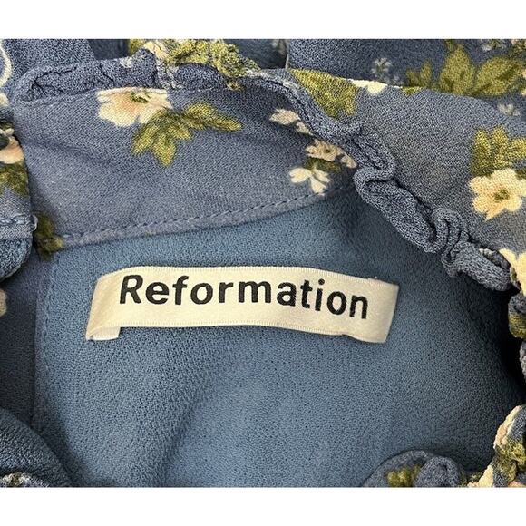 Reformation Jourdan Blue Avery Floral Mini Dress Long Sleeve Boho Size Large - Picture 8 of 9